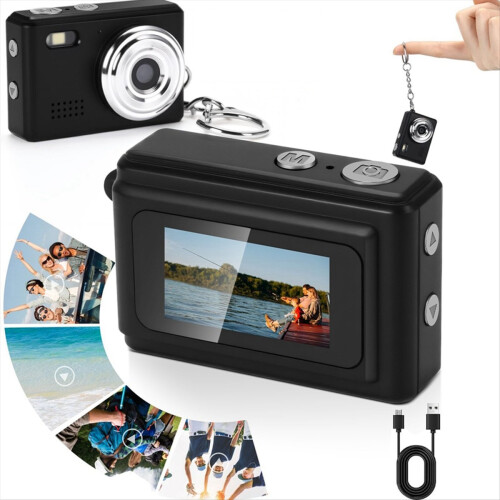 1080P Mini Digital Camera Keychain 0.96In for Students Black 1