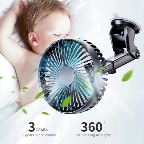 12V/24V Windshield Desk Fan USB Suction Cup Auto Cooler 2