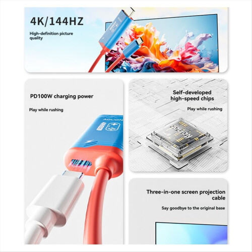 4K 144HZ USB C til HD-kabel til 2 røde blå 1