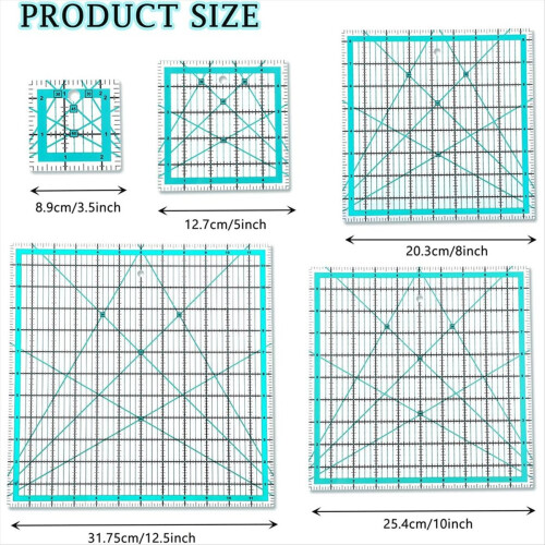 5ks čtvercových patchworkových pravítek s protiskluzovými kroužky, šablony na patchwork 1