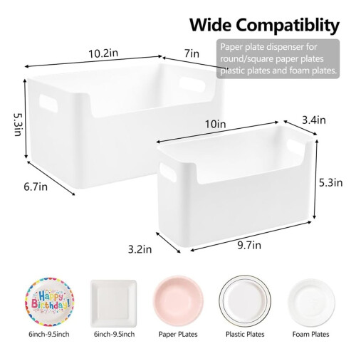 2Pcs Paper Plate Dispenser
Space-Saving Plastic, Foam and Paper Plate Storage 1