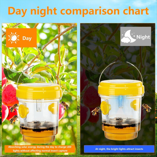 3 Pack Solar Powered Wasp Traps Outdoor Hanging Carpenter Bee Traps 2