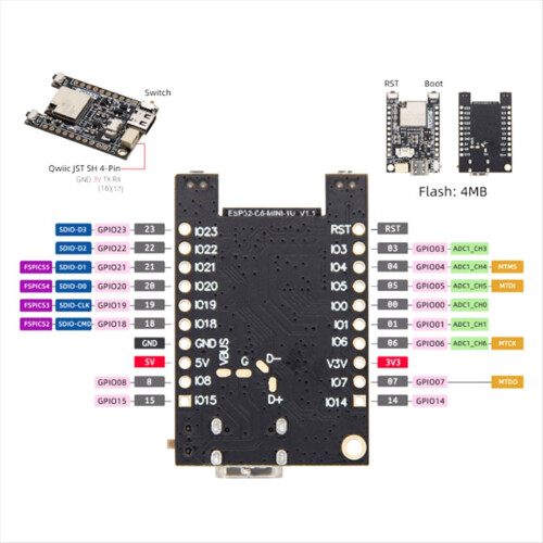 Module T7-C6 ESP32-C6-MINI-1 cu protocol wireless TP4065 WiFi 6 1