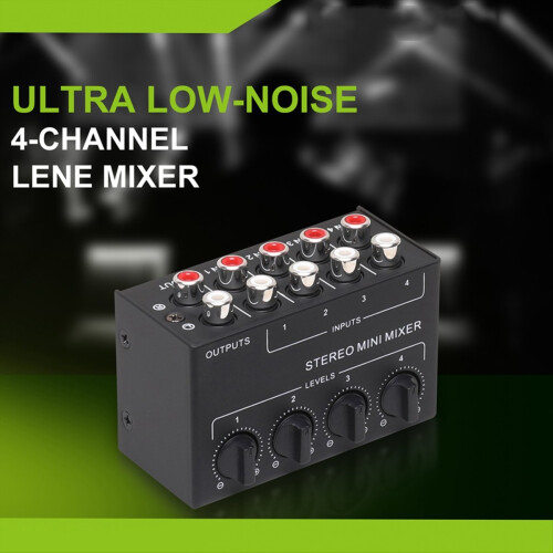 Mixer de áudio Mini estéreo de 4 canais, microfone passivo 2