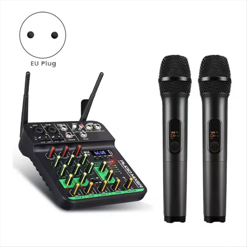 Audio Mixer with 2 Wireless Microphone 4 Channel UHF USB for PC EU 1