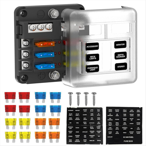 Κουτί ασφαλειών 6 θέσεων 12V/24V DC, ATC/ATO Πίνακας ασφαλειών με ένδειξη LED