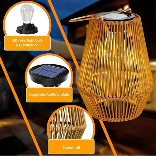 Solarlaterne Solar-Korblaternen für den Außenbereich, Boho-Lichter für draußen 2