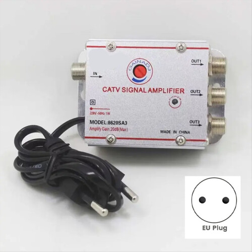 3 Way Cable TV Splitter Amplifier 8620SA3 20dB EU Plug 220V 2