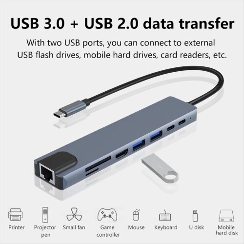 Otte-i-1 TypeC 3.1 til 4K - kompatibel adapter til bærbar computer 1
