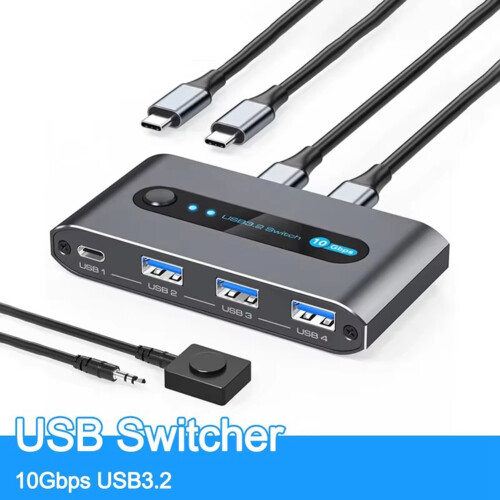 USB-switcher 2 computere deler 4 USB 3.2-enheder 10 Gbps 1