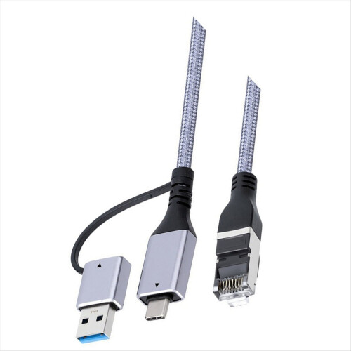 Cabo Gigabit Ethernet 2 em 1 Tipo C/USB 3.0 para RJ45 1