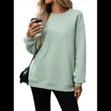 Bluzy damskie z okrągłym dekoltem i długim rękawem w kolorze Bean Green M