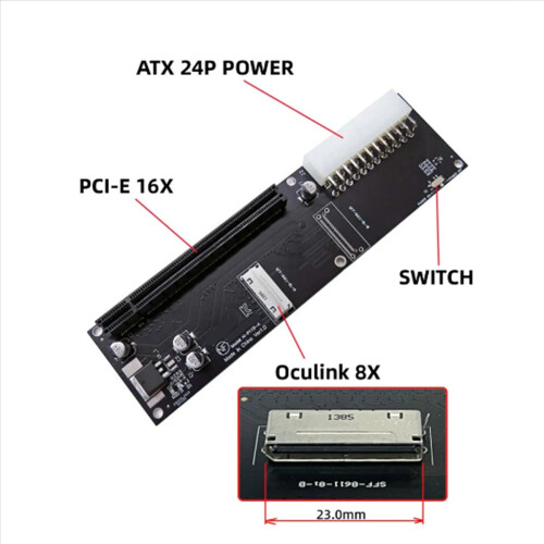 Adapter Oculink SFF-8612 8X do PCIE X16 PCI-Express 2
