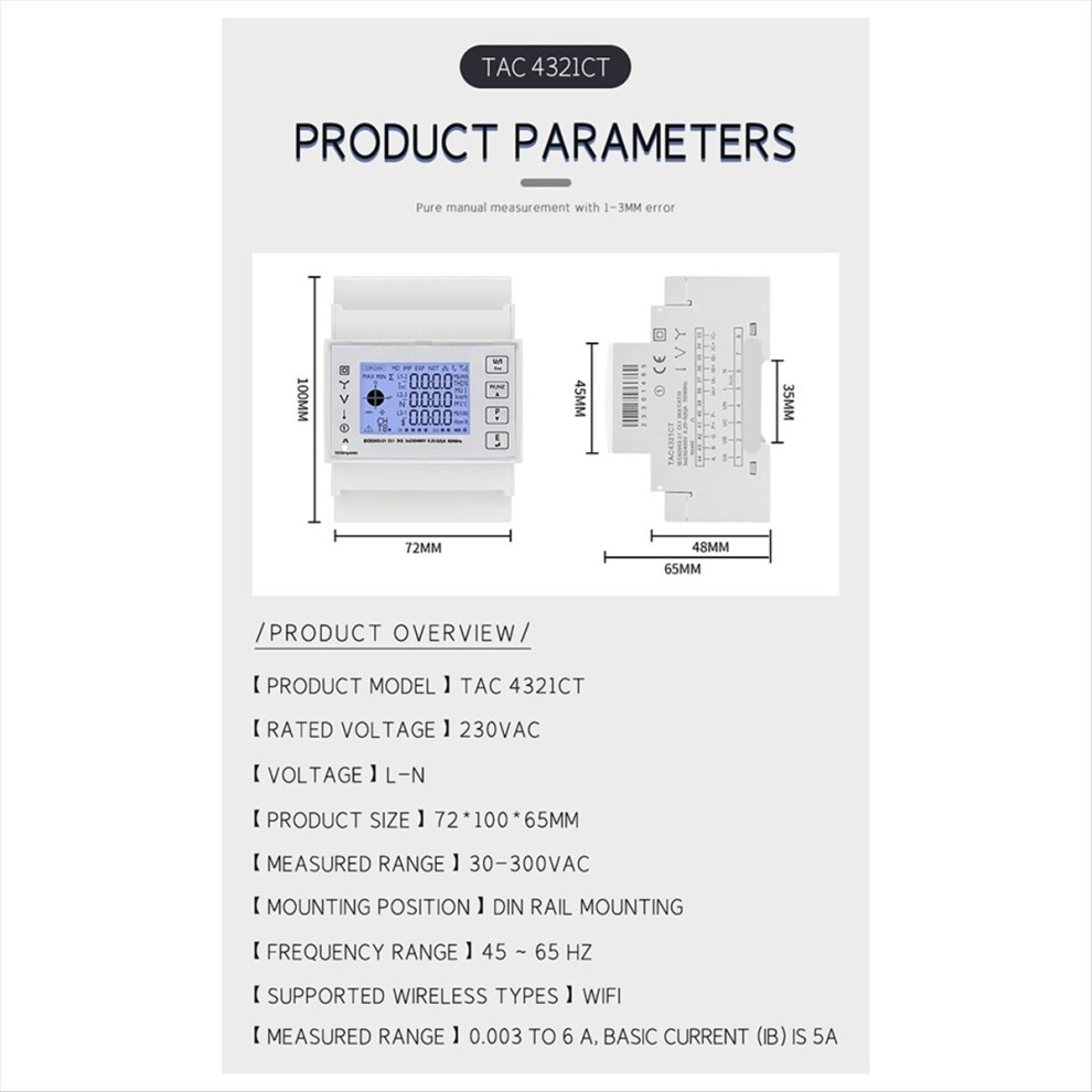 Tac4321ct Three Phase Din Rail Wifi Tuya Mutil-Function Energy Meter 4711841446426