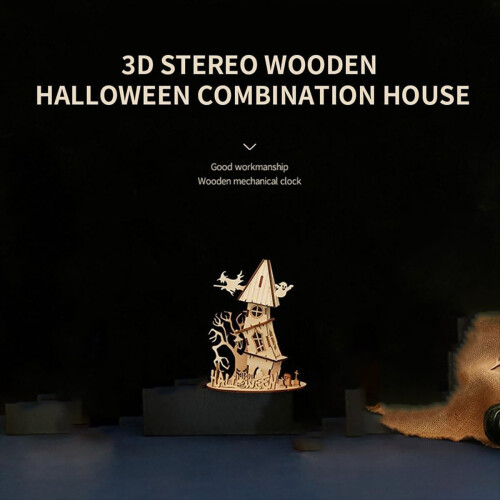 3D Ξύλινο Παζλ με Στοιχειωμένο Σπίτι για το Halloween, Δημιουργικό Ξύλινο Παζλ 1