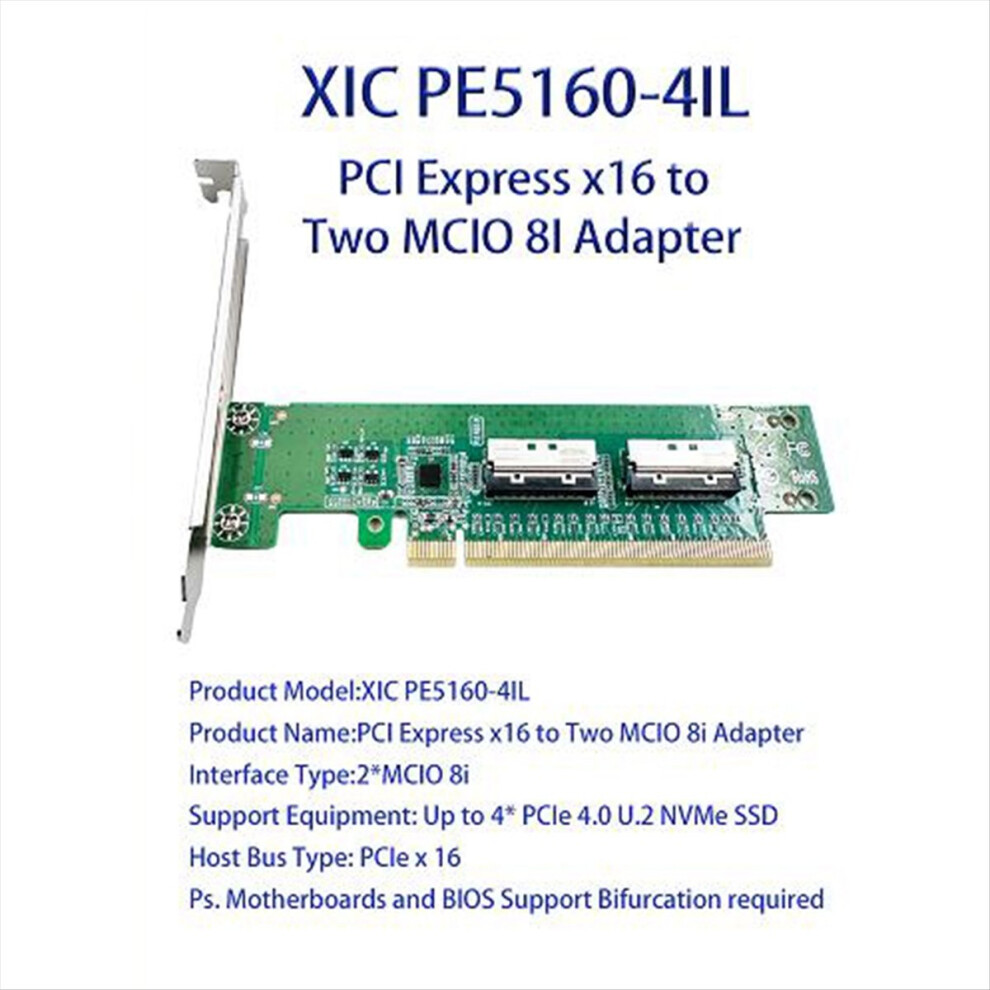 Mainboard Adapter Pe5160-4Il Pcie5.0 X16 To Mcio 8I Adapter 4714188491845