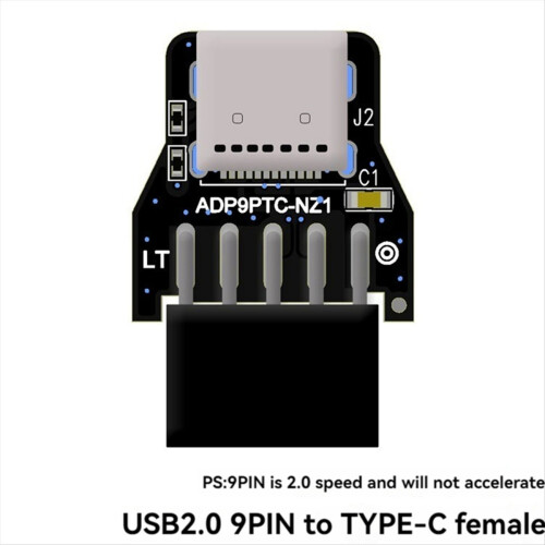 Udvidelseskortmodul USB2.0 Front 9PIN til TYPE-C Adapter A 1