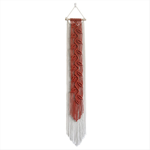 Tapisserie Bohème Macramé Avec Feuilles Et Pampilles - Décoration Murale Coton 45x83cm