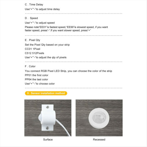 Bevægelsessensor LED trappepixellyscontroller RGB LED-controller