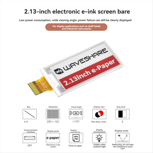 2.13 Inch Ink Screen 250x122pixel SPI Eink Raw Display 2