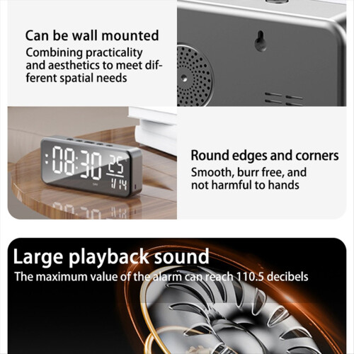 Dark Grey Smart Sound Alarm ClockWall Mounted Desk Clock 1