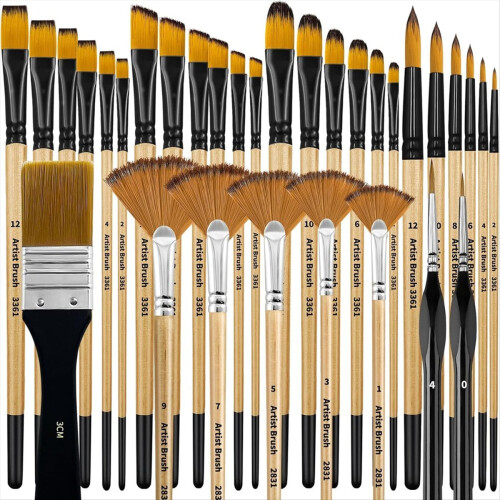 Set de pensule, peri de nailon cu vârf rotund