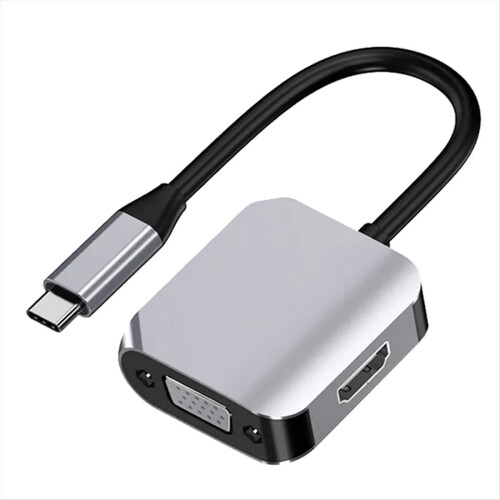 Estação de encaixe USB C, extensor 2 em 1 compatível com USB-C para VGA