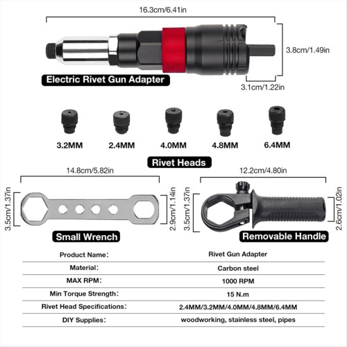 Cordless Riveting Machine Kit 2.4mm/3.2mm/4.0mm/4.8mm/6.4mm 1