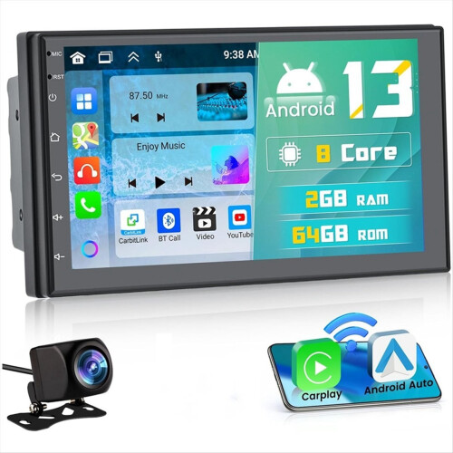 2+64G Android 13 Dobbelt Din Bilstereo med Trådløs Carplay 1