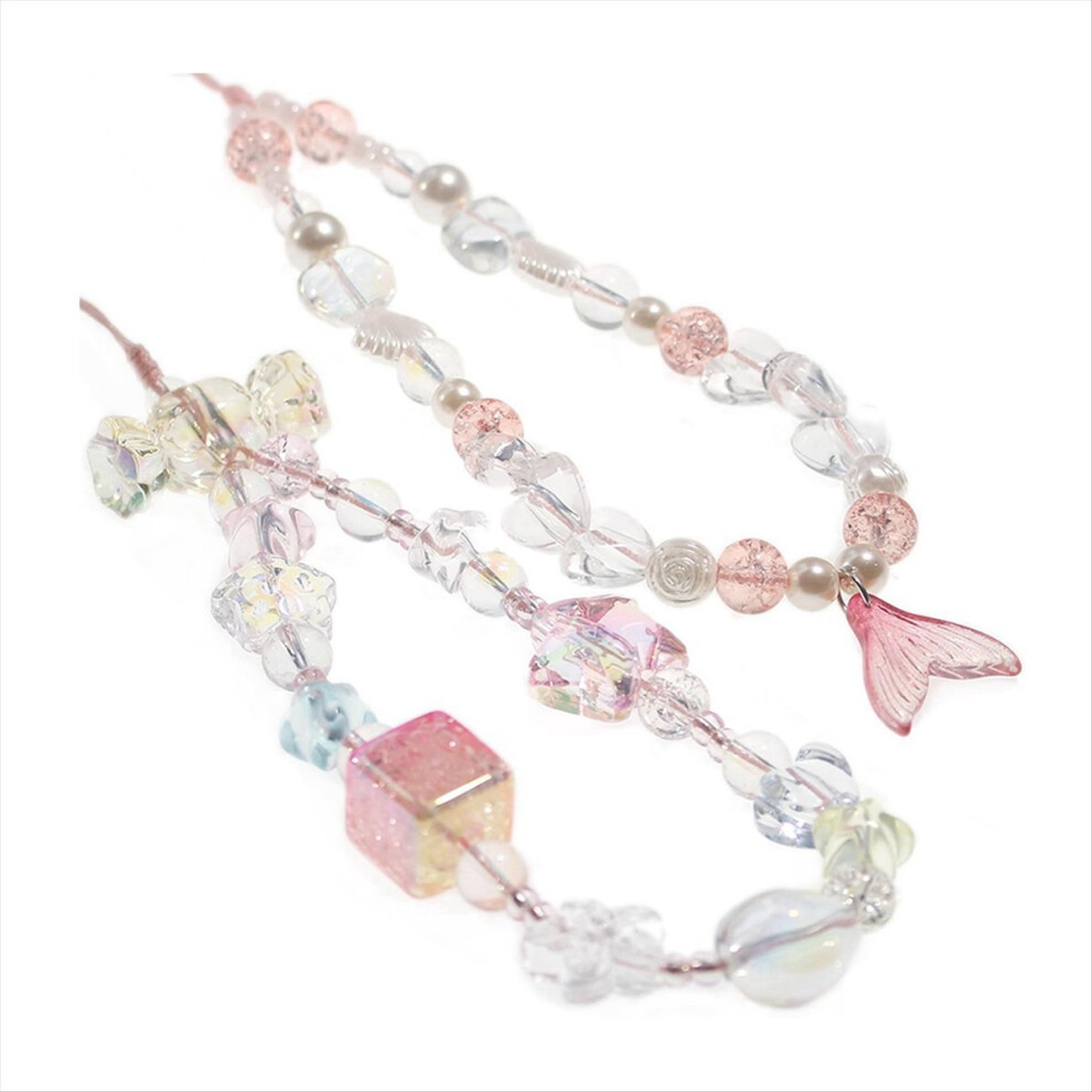 Beaded Phone Charms,Pearl Bracelet Wrist Strap Lanyard Pink 4714188441147