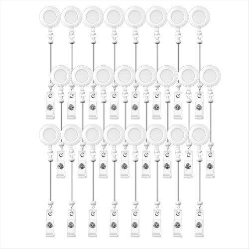 24 pezzi Porta badge retrattile con clip per perline, bianco