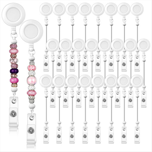 24 pezzi Porta badge retrattile con clip per perline, bianco 1
