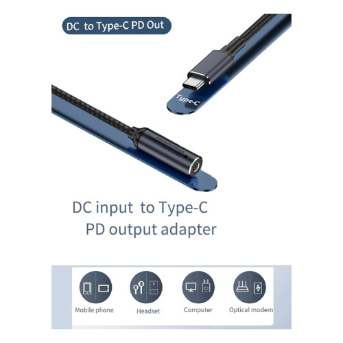 Nabíjecí kabel DC samice na USB C PD samec 1