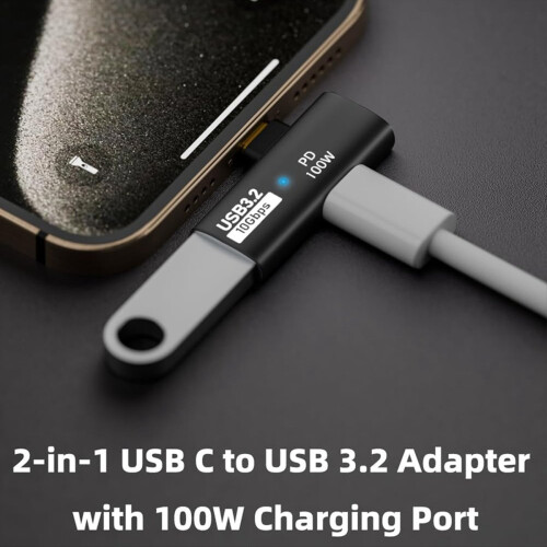 2-i-1 USB C til USB 3.2-adapter for Ally, svart 2