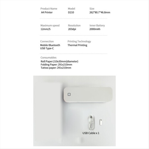 A4 thermische printer Bluetooth Pocket fotodocumentprinter 2