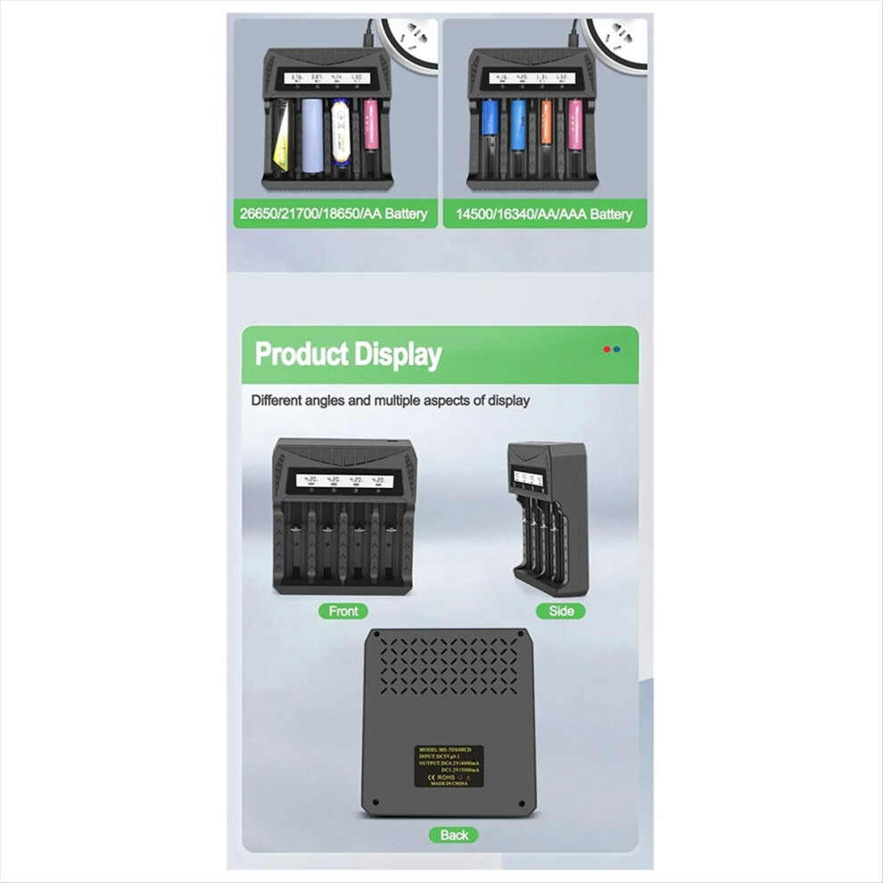 4Slot Rechargeable Battery Charger For 18650 3.7-4.2V Lithium Battery 4711235854363