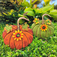 Metalen pompoen tuinpaal herfstdecoratie tuinpaal borddecoratie groen, A