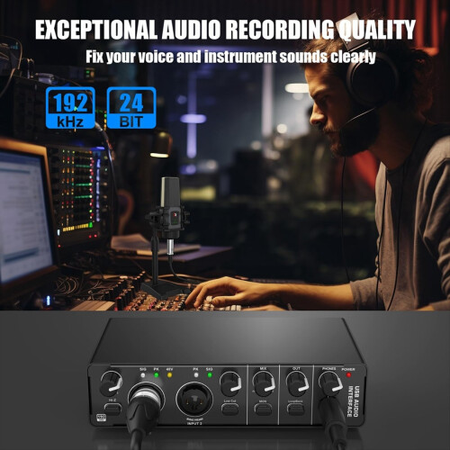 USB Audio Interface,2 In 2 Out Audio Interface With 48V Phantom Power 1