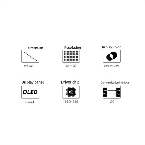 0,49 tommer OLED-displaymodul 64x32 pixel SSD1315-skærm 2