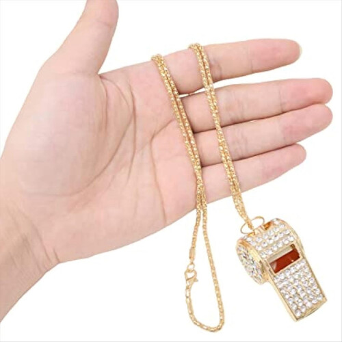 Stil colier de aur, fluier de arbitru incrustat cu diamante rafinate 2