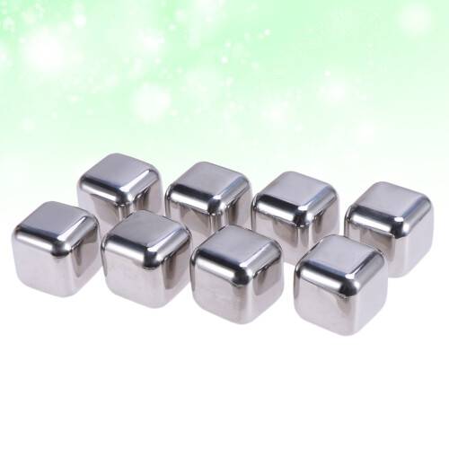 8 Pcs Silver Square Stainless Steel Reusable Ice Cubes 1