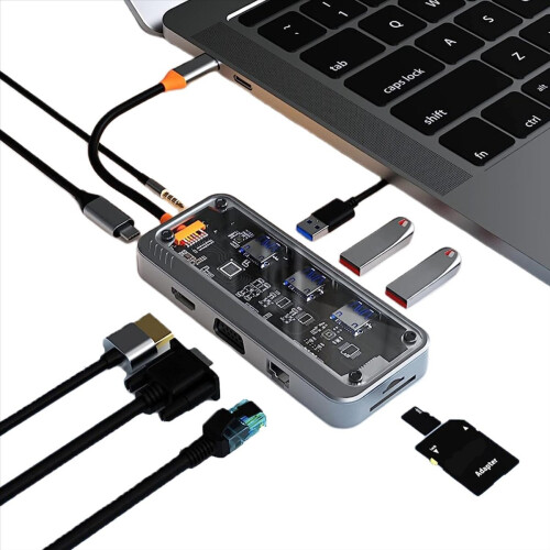 10v1 USB C Hub, Ethernet USB-C Multiport Adaptér 1