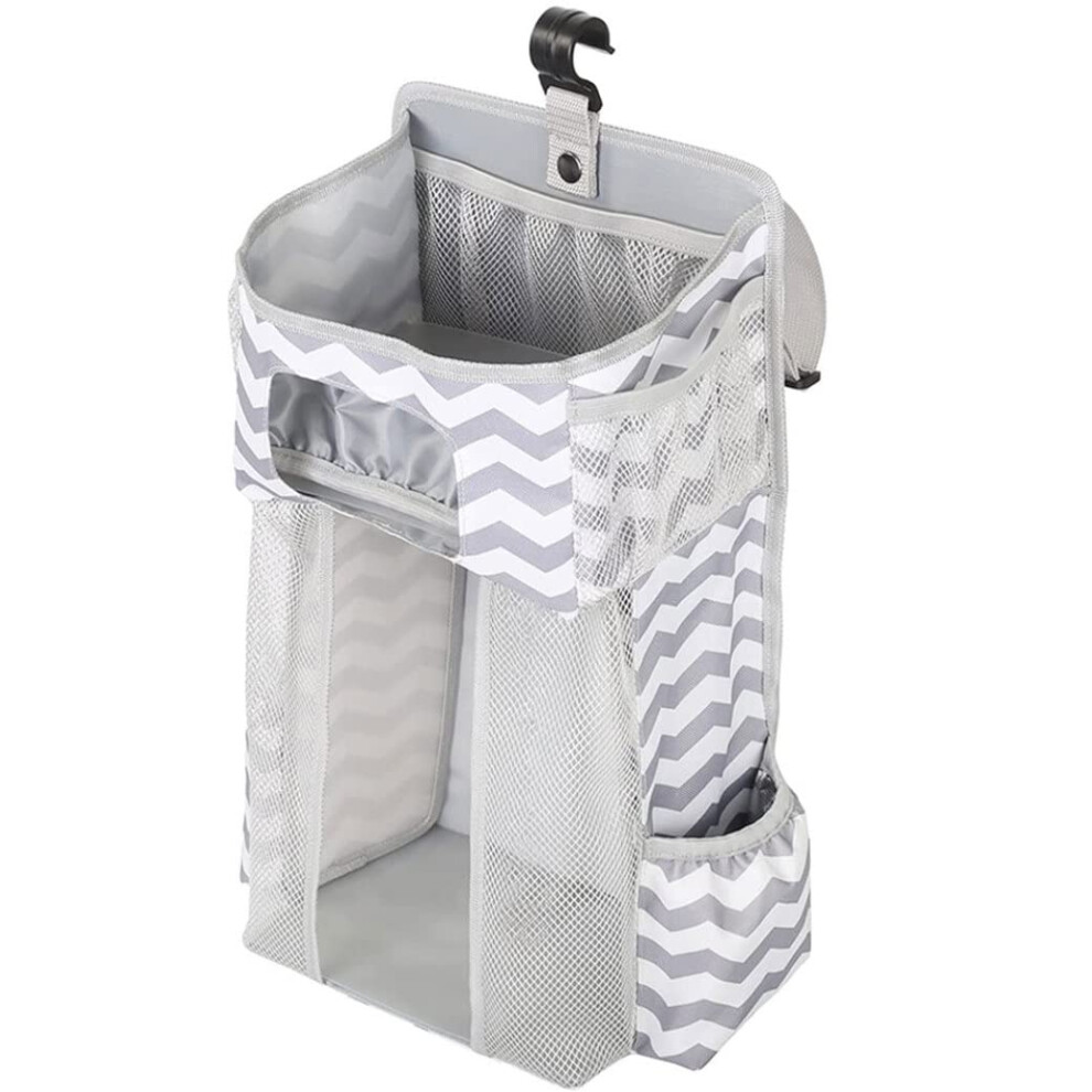 Baby Hanging Nursery Organizer Large Capacity Infant Crib Diaper Holder Striped Storage Bag Gray/White