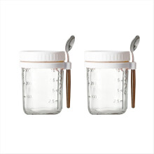 2pcs Breakfast Cup Airtight Oatmeal Jar with Cover and Spoon white