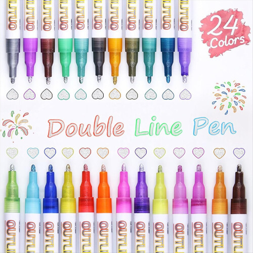 Σετ στυλό με γκλίτερ σε μεταλλικό περίγραμμα 24 χρωμάτων για παιδιά και ενήλικες 1