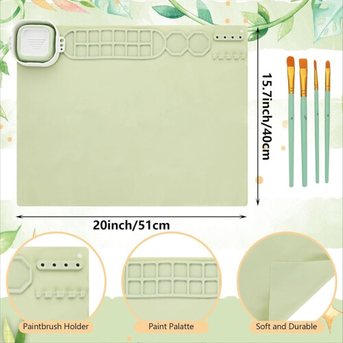 Tapete de pintura de silicone 2 peças com copo de água, tapete de arte de silicone de 20 x 16 polegadas 2