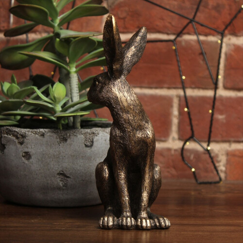 Gold Hare Ornament, Sitting Hare Antique Finish