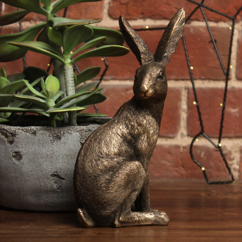 Gold Hare Ornament, Sitting Hare Antique Finish 1