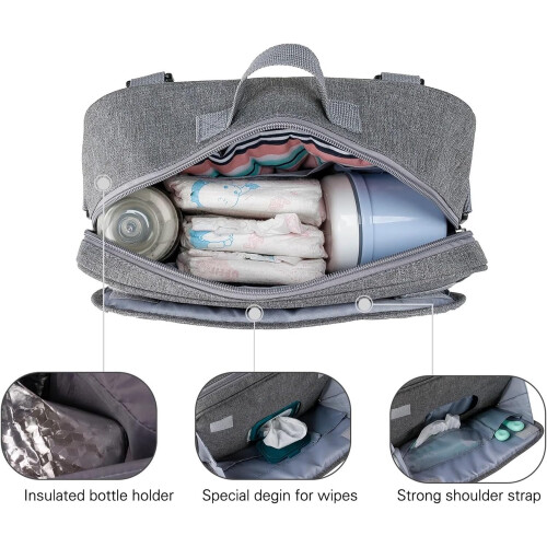 Stroller Bag Waterproof Embroidered Diaper Organizer For Strollers, Storage Bag, Dark Gray 2