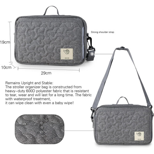 Stroller Bag Waterproof Embroidered Diaper Organizer For Strollers, Storage Bag, Dark Gray 1